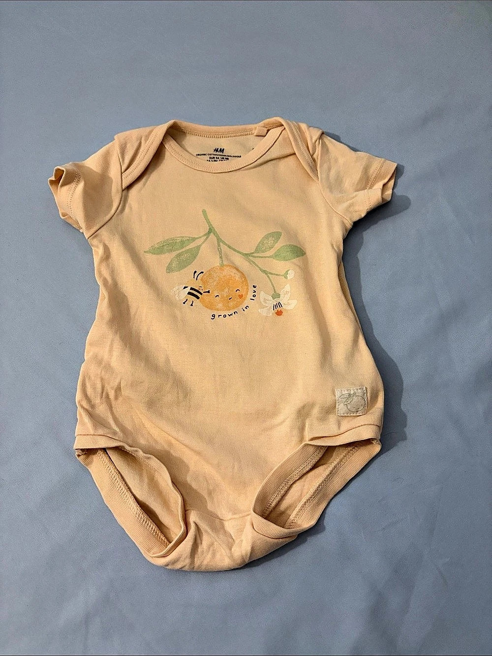 H&M Organic Cotton Grown in Love Peach Baby Bodysuit Size Nb